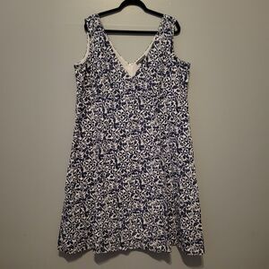Liz Claiborne Blue White Floral Sleeveless Midi Dress Women’s 18W Cotton
